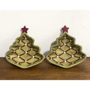 Pottery Barn - Seasons Greetings, Christmas Tree Nut Dish - Red Star (set of 2)